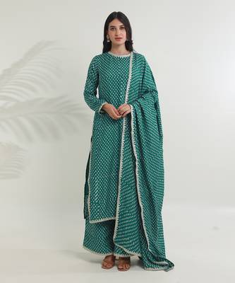 Rama green cottonstraight kurta sets 1
