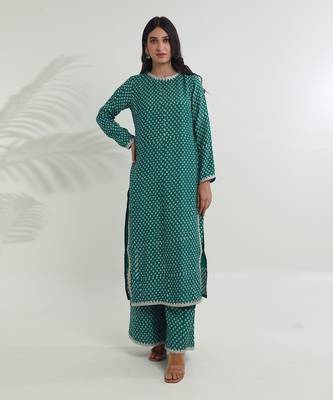 Rama green cottonstraight kurta sets 4