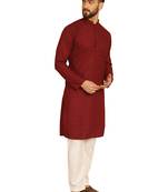 Maroon chikankari embroidery cotton kurta with cotton aligarh pajama