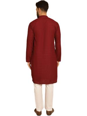 Maroon chikankari embroidery cotton kurta with cotton aligarh pajama 3