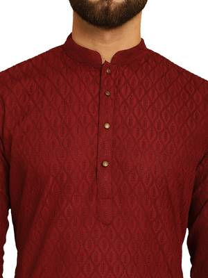 Maroon chikankari embroidery cotton kurta with cotton aligarh pajama 4