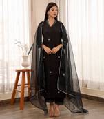 Black cotton straight kurta sets