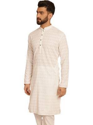 White chikankari embroidery cotton kurta 1