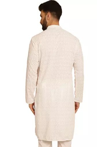 White chikankari embroidery cotton kurta