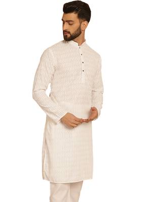 White chikankari embroidery cotton kurta 3