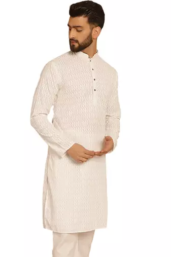 White chikankari embroidery cotton kurta