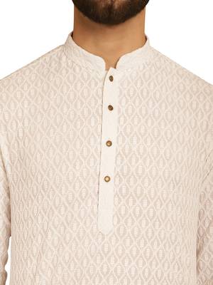 White chikankari embroidery cotton kurta 4