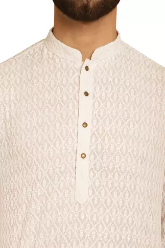 White chikankari embroidery cotton kurta