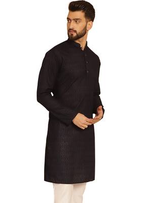 Black chikankari embroidery cotton kurta 1