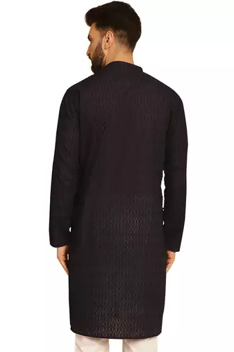 Black chikankari embroidery cotton kurta