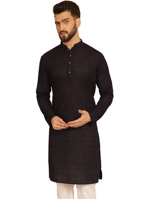 Black chikankari embroidery cotton kurta 3