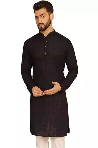 Black chikankari embroidery cotton kurta