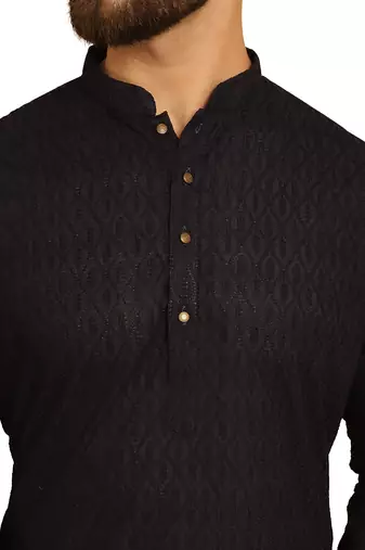 Black chikankari embroidery cotton kurta