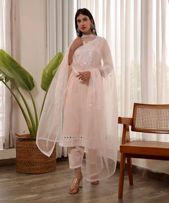 Pink cotton straight kurta sets 1
