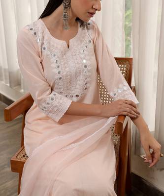 Pink cotton straight kurta sets 2