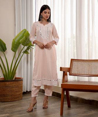 Pink cotton straight kurta sets 3