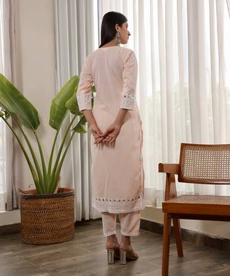 Pink cotton straight kurta sets 5
