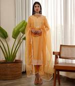 Yellow cotton straight kurta sets
