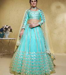 sky blue foil work net party lehenga set choli with dupatta with dupatta