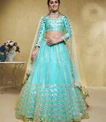 Charming Sky Blue Foil Work Net Party Wear Lehenga Choli With Dupatta