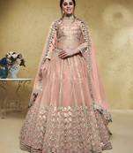 Fascinating Dusty Pink Foil Work Net Bridesmaid Lehenga Choli
