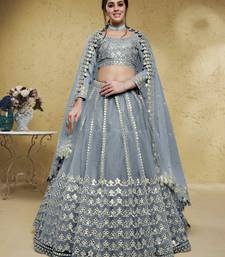 grey foil work net lehenga set choli with dupatta with dupatta