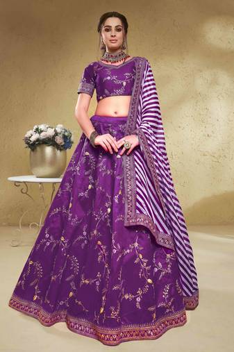 Enchanting Purple Embroidered Silk Wedding Lehenga Choli With Dupatta