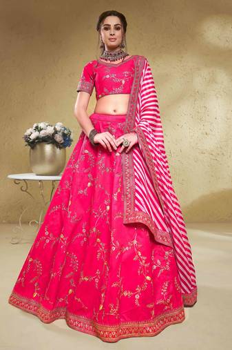 Captivating Pink Thread Embroidered Silk Bridesmaid Lehenga Choli