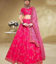  pink thread embroidered silk lehenga set choli with dupatta