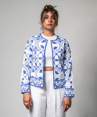 Azulejos white & blue shacket 1