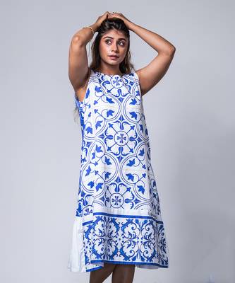 Blue printed twirl dress 2