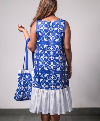 Blue printed twirl dress 5
