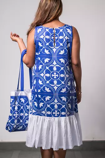 Blue printed twirl dress