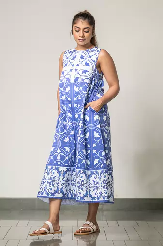 White printed azulejos dress