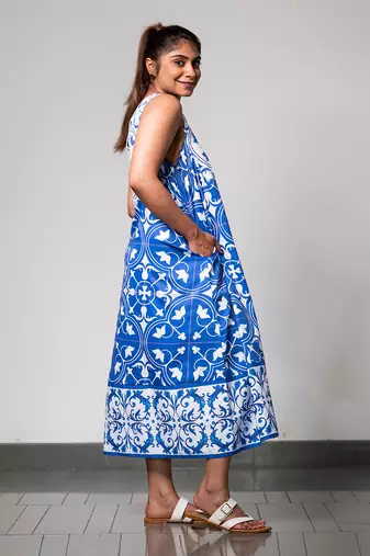 White printed azulejos dress