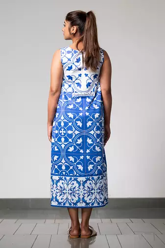 White printed azulejos dress
