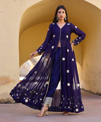 Blue georgette anarkali set 1