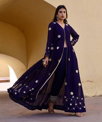 Blue georgette anarkali set 2