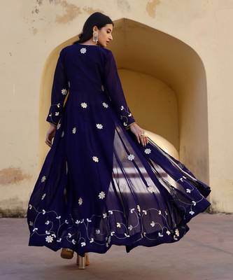 Blue georgette anarkali set 5
