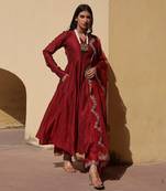 Maroon chanderi anarkali set