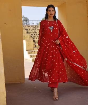Red georgette anarkali set 1