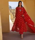 Red georgette anarkali set