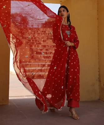 Red georgette anarkali set 3