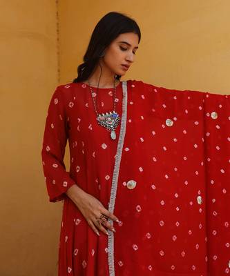 Red georgette anarkali set 4