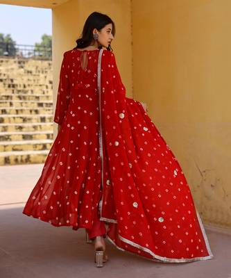 Red georgette anarkali set 5