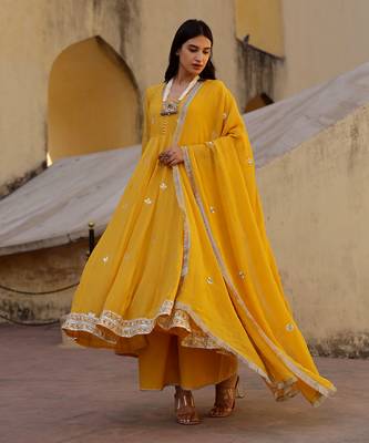 Yellow georgette anarkali set 1