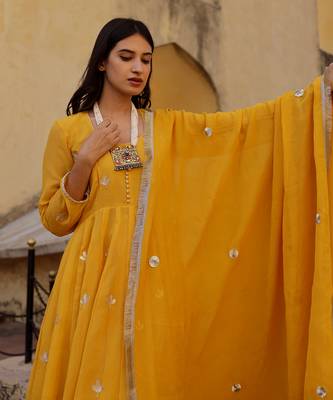 Yellow georgette anarkali set 2