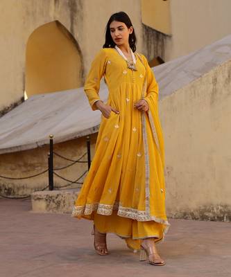 Yellow georgette anarkali set 4
