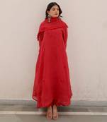 Red viscos organza three kali kurta set