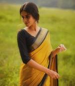 YEllow Woven Faux Kanjivaram Silk Saree With Blouse Piece